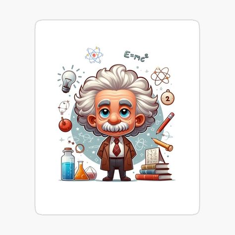 Albert Einstein Cartoon by MusesWhispers | Redbubble Albert Einstein Drawing Cartoon, Physics Cartoon, Albert Einstein Cartoon, Funny Cartoon Characters, Gift For Your Girlfriend, School Themes, Cartoon Stickers, Cute Easy Drawings, Anime Stickers