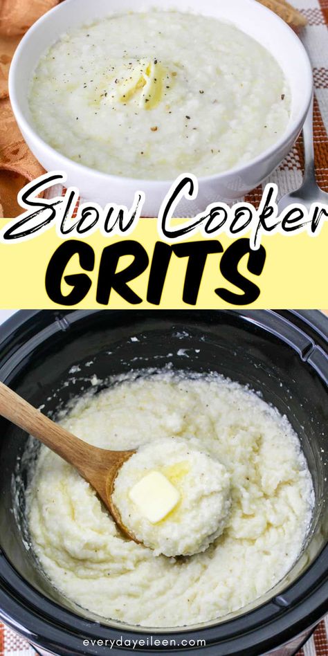 Slow Cooker Grits is a great way to make grits ahead of time with delicious results. Soaking the grits overnight gives the most tender grits. The grits are creamy with endless variations. Add in cheese, bacon, and any of your favorite additions to make great grits. Quick Grits In Crockpot, Slow Cooker Grits Overnight, Crockpot Grits Overnight, Crockpot Grits With Cream Cheese, Crock Pot Grits, Slow Cooker Grits, Crockpot Grits, Instant Grits, How To Cook Grits