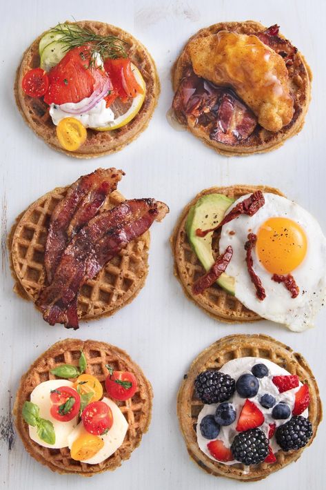 Waffles Flavors, Waffle Platter, Types Of Waffles, Salty Waffles, Healthy Waffle Toppings, Eggs And Waffles, Waffles And Eggs Breakfast, Waffle Food Truck Ideas, Waffle Flavor Ideas