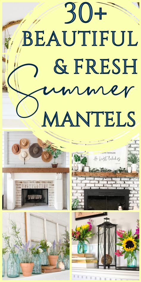 Modern Boho Mantle Decor, Summer Fireplace Ideas, Summer Fireplace Mantle Decor, Colorful Mantle Decor, Summer Mantle Decor With Tv, Minimalist Fireplace Mantle, Minimalist Mantel Decor, Simple Fireplace Decor, Fireplace Mantle Decor Farmhouse