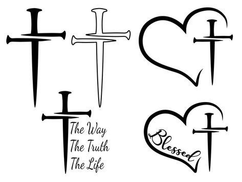 Cross Heart Tattoos, Cross Nail Designs, Small Cross Tattoo, Nail Cross, Tiny Wrist Tattoos, Christian Shirts Designs, Bible Doodling, Religious Tattoos, Cross Christian