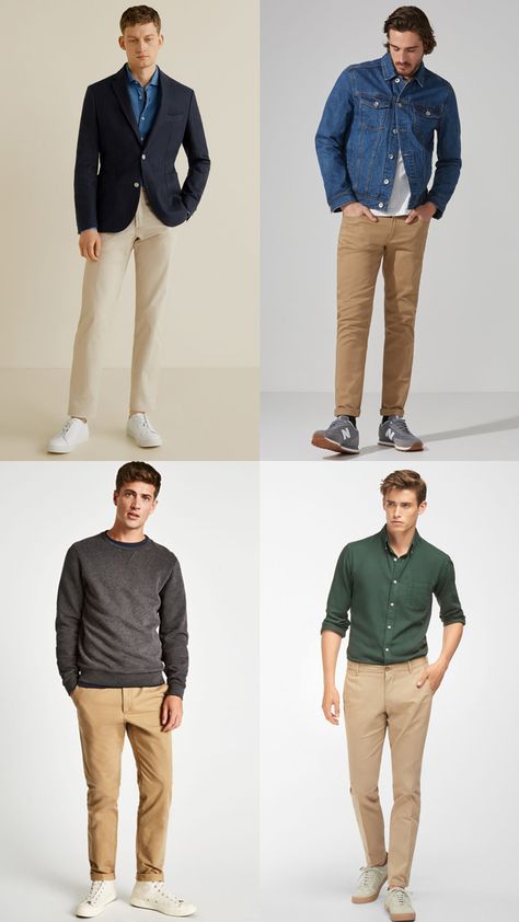 6 Chino Colours Every Man Should Own #clothing #outerwear #sleeve #collar #green #jeans #standing #neck #blazer #khaki Beige Colour Pants Outfit Men, Khaki Beige Outfit, Men Outfit Khaki Pants, Beige Chino Outfit Men, Chinos Colours Men, Chinos Outfit Mens Casual, Mens Chino Outfit, Man Chinos Outfit, Men’s Khakis Outfit