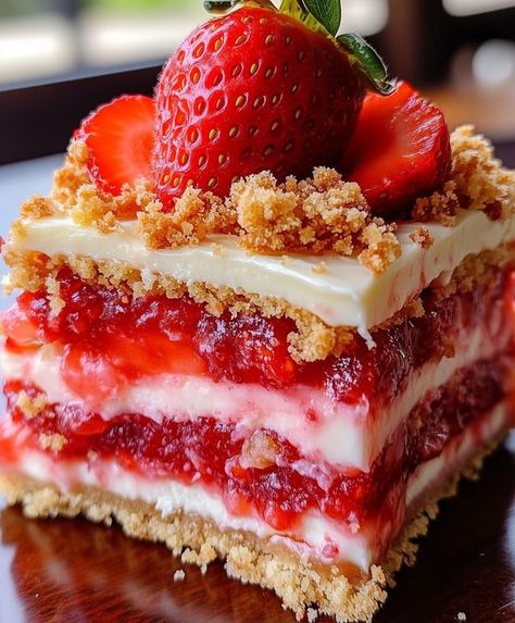 My Heavenly Recipes Berrylicious Strawberry Crunch Cake, Strawberry Crunch Cheesecake Cake, Strawberry Crunch Cheesecake, Healthy Chocolate Muffins, My Heavenly Recipes, Crunch Cheesecake, Strawberry Crunch Cake, Carrot Cake Bars, Banana Muffins Easy