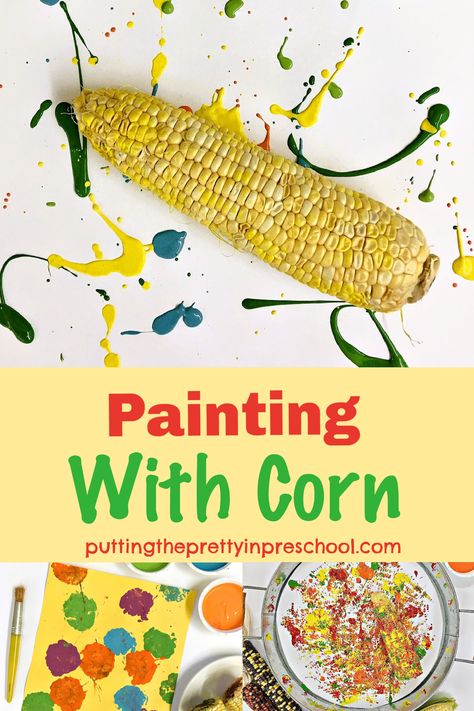 Corn Cob Painting Preschool, Painting With Corn On The Cob, Corn Cob Painting, Indian Corn Preschool Craft, Corn On The Cob Painting, Corn Painting Preschool, Corn Activities For Toddlers, Corn Preschool, Corn Activities