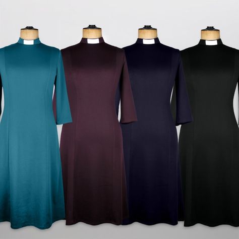 Lucia Teal Jersey Clergy Dress Clergy Dresses Clerical Collar, Ministry Apparel, Clergy Women, Collar For Women, White Dress Outfit, Shades Of Teal, Black Jersey, Collars For Women, Jersey Dress