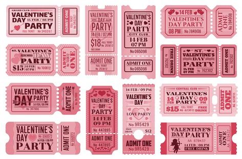 Premium Vector | Valentines day tickets templates set Story Stickers, Vintage Ticket, Party Tickets, Scrapbook Printing, Ticket Design, Valentine Stickers, Ticket Template, Valentines Day Greetings, Scrapbook Stickers Printable