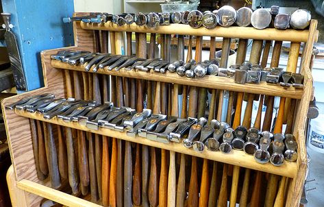 Hammer Heads, Metal Shaping, Jewelers Tools, Blacksmith Tools, Storage Shelving, Antique Tools, Hammered Earrings, Garage Tools, Shop Organization