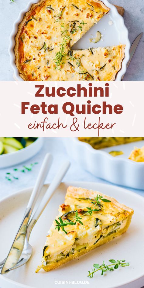 Meine Zucchini-Feta-Quiche ist vollgepackt mit leckeren Zutaten wie Schmand und Thymian. Der selbstgemachte Teig macht sie unwiderstehlich! Zucchini Quiche, Zucchini Feta, Fish And Seafood, Quince, Feta, Zucchini, Seafood, Low Carb, Food And Drink