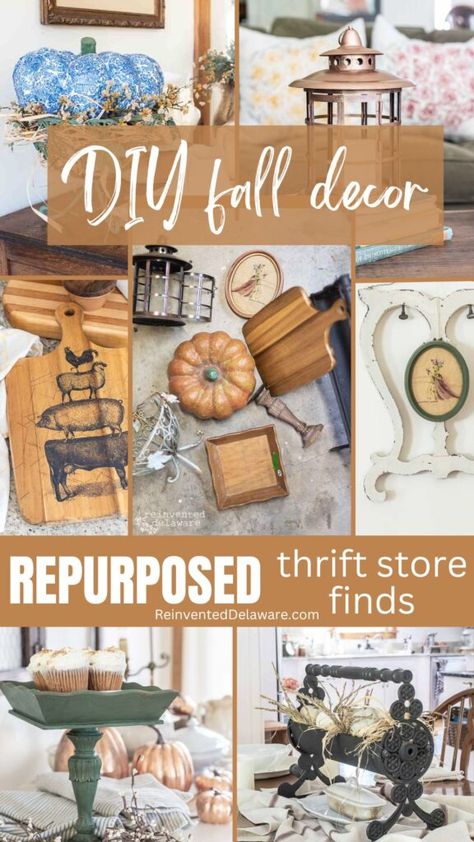 Thrift Decor Ideas, Thrift Flip Decor, Thrift Store Makeover Ideas, Thrift Store Crafts Upcycling, Trash To Treasure Ideas, Thrift Decor, Thrift Store Diy Projects, Thrift Store Upcycle, Vintage Fall Decor