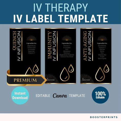 IV Bag Labels Editable IV Vitamin Therapy Templates Premium IV Label Black Gold Iv Template Iv Hydration Business Template Iv Infusion Bag - Etsy Iv Hydration Business, Iv Clinic, Iv Business, Therapy Templates, Vitamin Therapy, Iv Vitamin Therapy, Iv Hydration, Iv Bag, Iv Drip