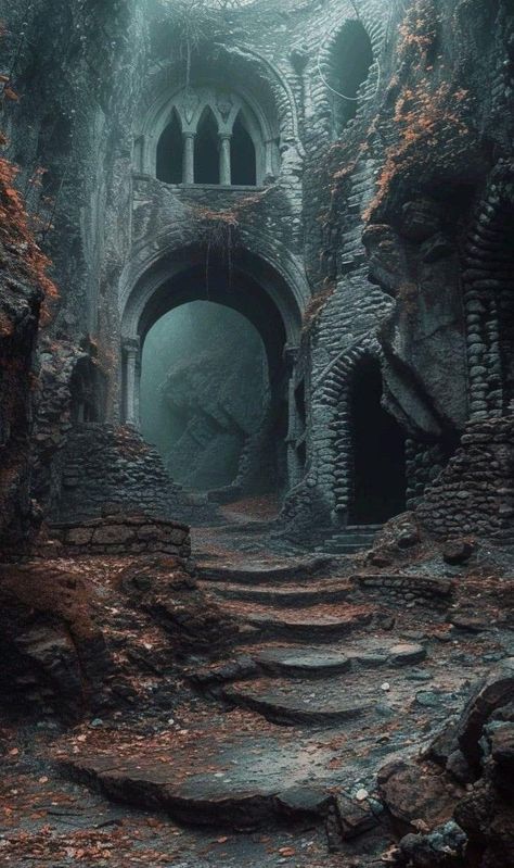 Dark World Aesthetic, Middle Earth Wallpaper, Ruins Aesthetic, Dark Fantasy World, Earth Wallpaper, Creepy Houses, Beautiful Ruins, Dark Castle, Spooky Places