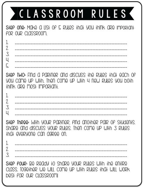 Classroom Rules Activity- Back-to-School Printables for grades 3 and up! Family Contributions, Led Classroom, Student Questionnaire, Back To School Printables, Teaching Classroom Management, Rules Poster, Classroom Rules Poster, Classroom Expectations, Interactive Classroom