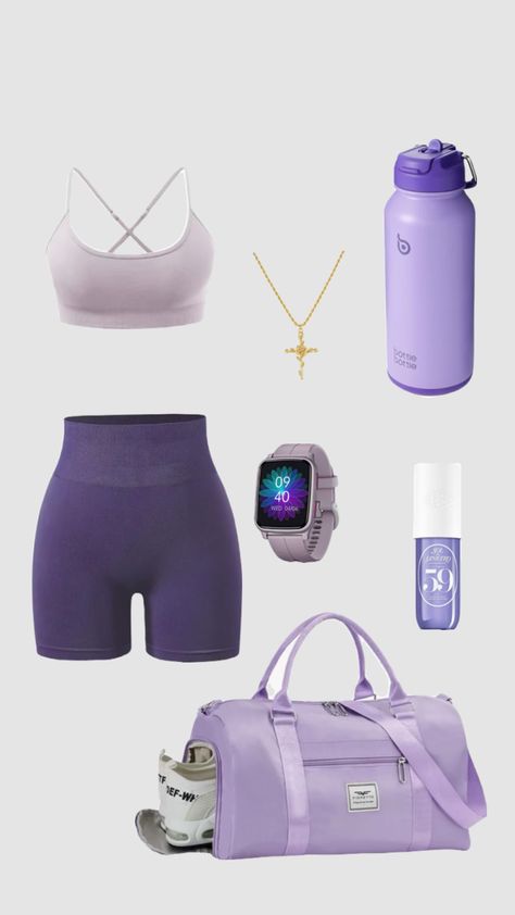 Purple Sports Outfit for Women Sports Wear Fashion, Sports Outfit, Gym Attire, Women's Athletic Wear, Outfit For Women, Practice Outfits, Amazon Clothes, Workout Fits, Gym Outfits