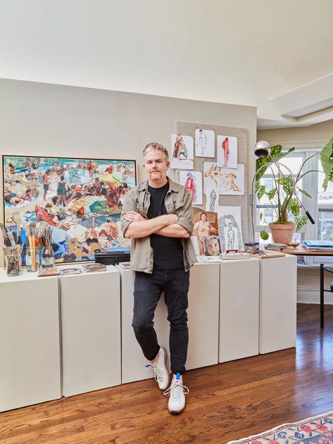 IKEA Storage Doubles as a Paint Easel in Jordan Ferney’s Apartment Art Studio | domino Apartment Art Studio, Ikea Office Storage, Paint Easel, Jordan Ferney, Ikea Art, Art Studio Storage, Ikea Office, Parisian Art, Ikea Ivar