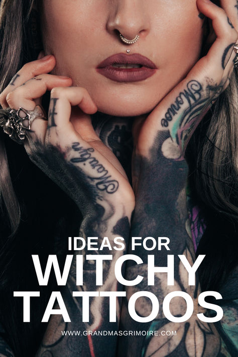 ideas for witchy tattoos Tattoos Of Witches, Which Tattoos For Women, Wiccan Symbols Tattoo, Pagan Chest Tattoo Female, Finger Witch Tattoo, Jezebel Tattoo, Spiritual Cover Up Tattoos, Modern Witch Tattoo, Witchy Simple Tattoo