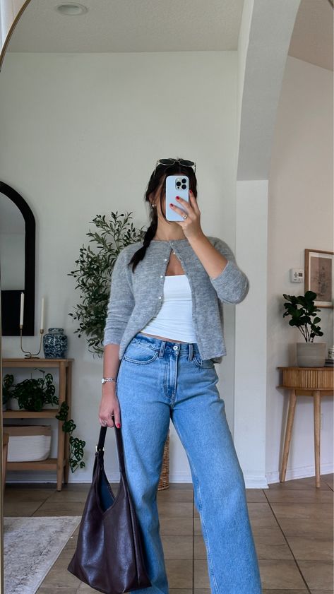 Women's Mid Rise Slouchy Jean curated on LTK Outfits For Straight Leg Jeans, Late Summer Jeans Outfit, High Rise Wide Leg Jeans Outfit Fall, Baggy Jeans Outfit Inspo Aesthetic, Styling Mid Rise Jeans, Mid Rise Wide Leg Jeans Outfit, Low Rise Jeans Winter Outfit, Brunch Jeans Outfit, Wide High Jeans Outfit