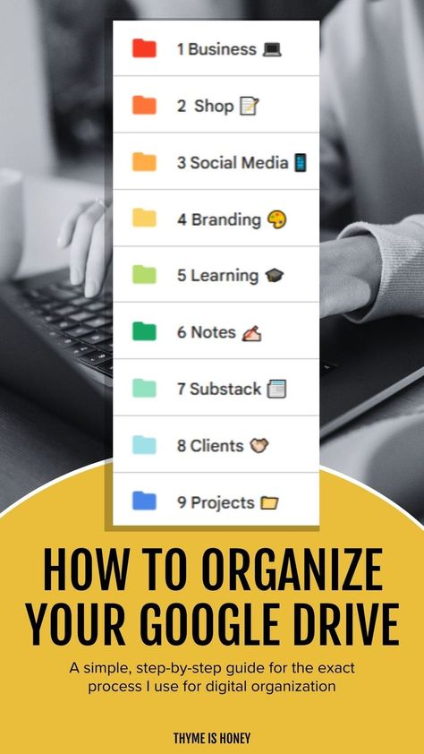 A simple, step-by-step guide for the exact process I use for digital organization in my Google Drive How To Organize Google Drive, Organize Google Drive, Google Drive Organization, Digital File Organization, Google Drive Tips, Digital Organization, Tech Hacks, Business Organization, How To Organize