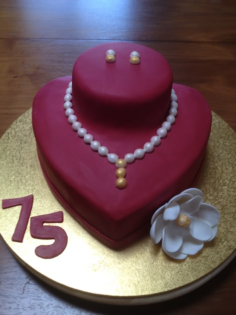 - 75th Birthday cake for my beautiful mum who always looked so elegant with her earrings & pearls. Birthday Cake For 75 Woman, Cake Ideas For 75th Birthday, Fondant Cake For Moms Birthday, 75th Birthday Ideas For Mom Cake, 75 Th Birthday Cake, 75th Birthday Cake For Women, Cake Ideas For Moms Birthday, Mom Cake Birthday, Cakes For Moms Birthday