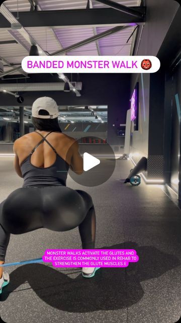 Coach Cherry - Fit Thick Coach on Instagram: "Monster Walk 👹  This exercise will get your glutes activated and fired up🍑🔥 It is a common exercise used in rehabilitation from injuries. Strengthening the glutes will help reduce many exercise related injuries because being the largest muscle in the body they can help you lift heavier. All the more reason to build a solid pair of glutes 🍑💪🏾✨ —— Link in bio to sign up for my next 1-1 coaching spot 🗓️ - Personalised meal plan - Personalised workout plan - Weekly check-ins" Buns Workout Glutes, Monster Walks Exercise, Upper Buttock Exercise, Building Glutes, Glute Workout Routine, Glutes Workouts, Workout Program Gym, Personalized Workout Plan, Glute Activation