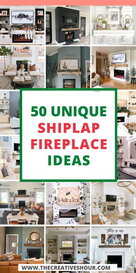 Unleash the charm of shiplap fireplaces in your home! Discover ingenious ideas for walls with wood mantles, built-ins, and festive Christmas decor. Ideal for vaulted ceilings and cozy corners with a TV. Fireplace Walls With Shiplap, Stone Fireplace With Shiplap Above, Fireplace Ideas With Shiplap, Corner Shiplap Fireplace, Shiplap Fireplace With Wood Mantle, Shiplap And Stone Fireplace, Stone And Shiplap Fireplace, Shiplap Mantle, Shiplap Fireplace Wall