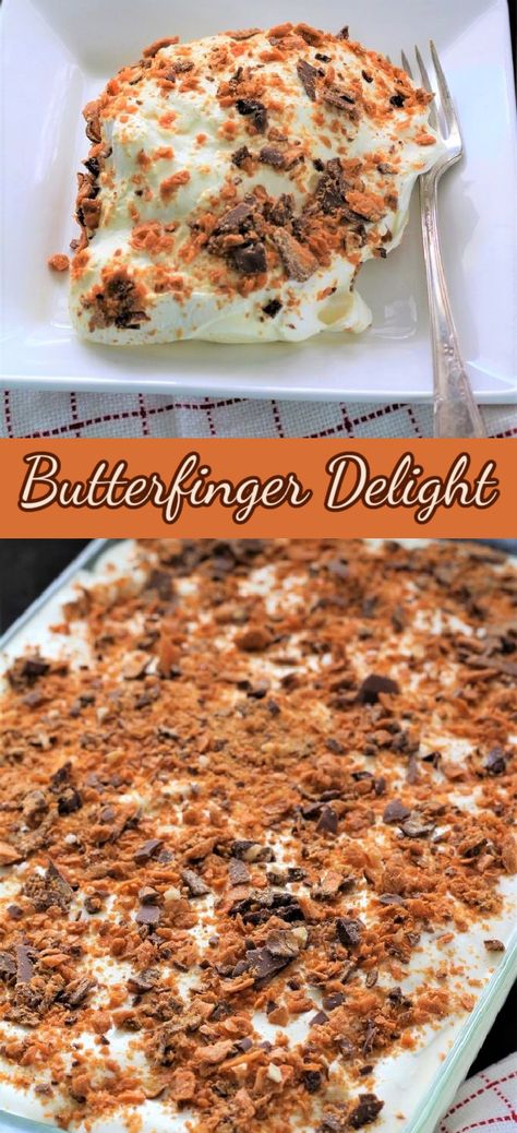 Butterfinger Delight, Butterfinger Dessert Recipes, Butterfinger Recipes, Summer Desserts Easy No Bake, Quick Sweets, Butter Finger Dessert, Desserts Easy No Bake, Desserts For Kids, Angel Food Cake Desserts