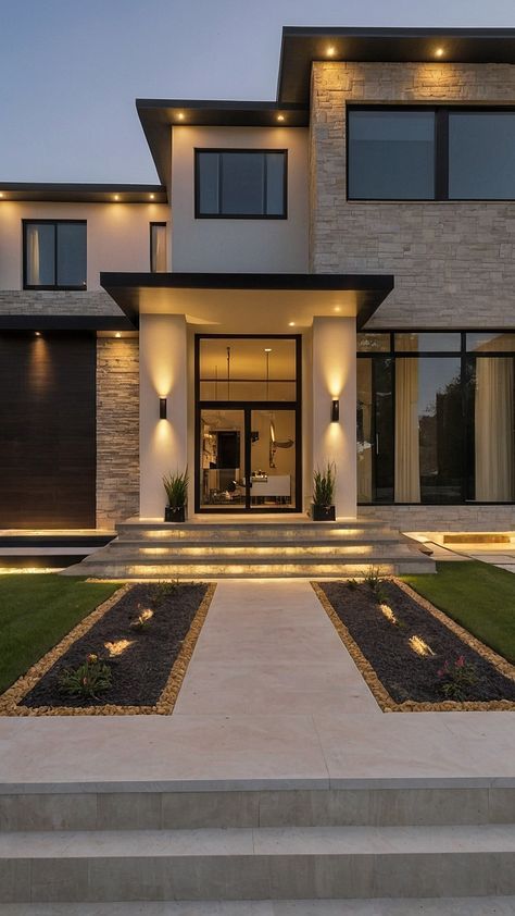 Front Of Homes Ideas, Villa Outside Design, Two Story House Design Exterior, House Inspiration Exterior Modern, Dream House Modern Luxury, New Home For Vision Board, Contemporary Two Story House Exterior, Houses Vision Board, Modern House Inspo Exterior