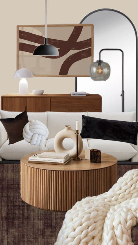 Neutral black cream brown living room decor decoration clean modern #livingroom #color #decor #boulce Black And Cream Living Room, Brown And Cream Living Room, Cream Living Room, Mood Board Living Room, Brown Living Room Decor, Cream Living Rooms, Color Decor, Black Living Room, Brown Living Room