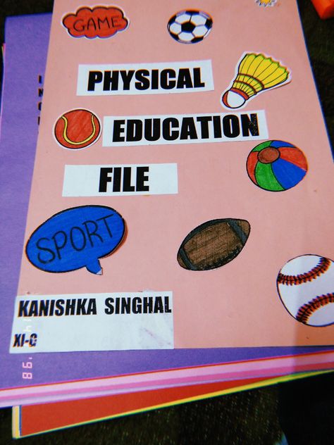 Ideas to decorate your phe file.. Physical Education Project Cover Page, File Cover Decoration Ideas, Cover Decoration Ideas, First Page Of Project, Folder Cover Design, Breezeway Ideas, Cover Page For Project, Book Cover Page Design, Creative Book Cover Designs