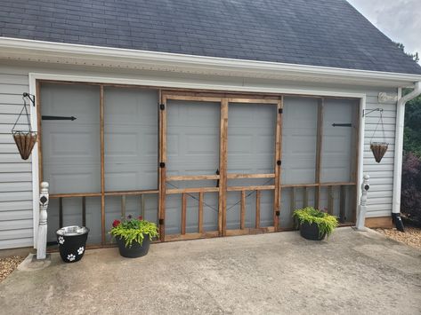 DIY Screened in Garage Carport Makeover, Garage Screen, House Character, Garage Organizing, Porch Diy, Garage Screen Door, Diy Screen Door, Doors Diy, Gutter Repair