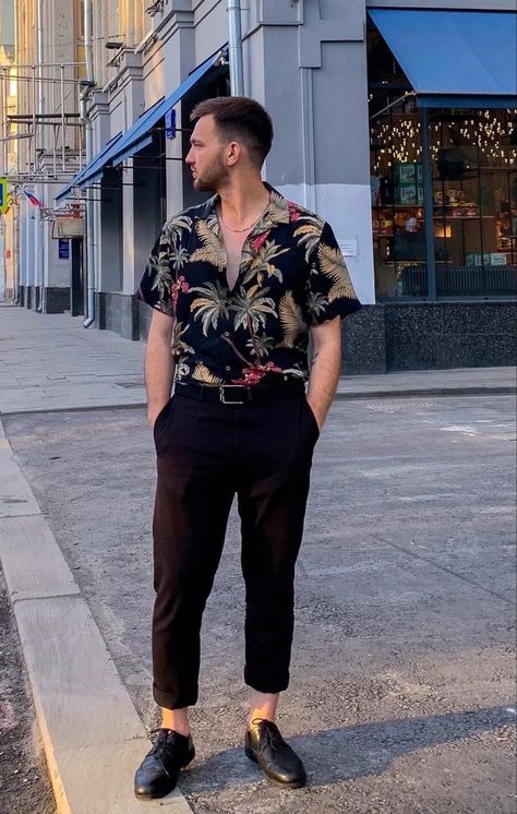 It’s outfit-idea for early summer day: Hawaiian shirt, black chinos and minimal Oxford shoes Chino Shoes, Black Chinos, Summer Day, Outfit Idea, Summer Days, Hawaiian Shirt, Black Shoes, Oxford Shoes, Oxford