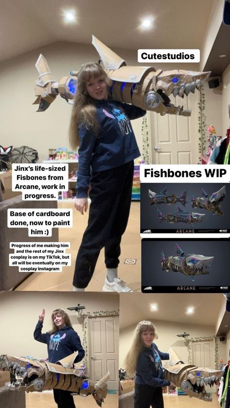 Jinx Fishbones Arcane, Jinx Shark Bazooka, Arcane Diy Crafts, Jinx Shark Cannon, Fishbones Arcane, Arcane Fishbones, Jinx Props, Arcane Props, Arcane Crafts