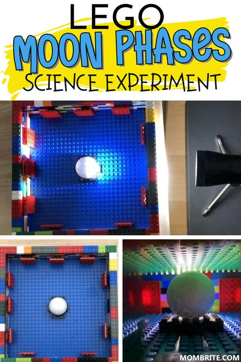 Sun And Moon Science Experiments, Moon Elementary Activities, Lego Science Experiments, Moon Phases Experiment, Moon Phases Stem Activities, Moon Science Experiments For Kids, Moon Phases Science Project, Moon Experiments For Kids, Preschool Moon Activities