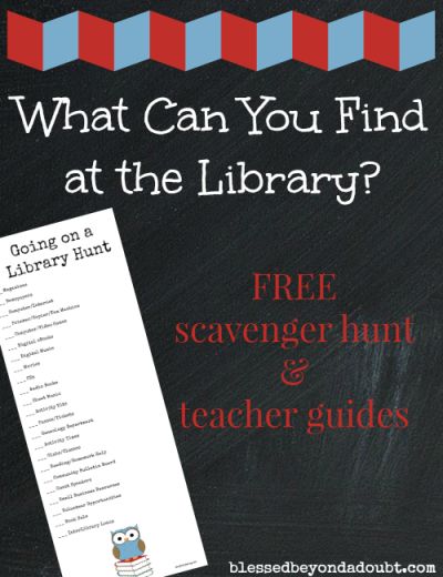 What Can You Find at the Library? - over at Blessed Beyond a Doubt Library Scavenger Hunt, Passive Programming Library, Passive Programming, School Library Lessons, Library Orientation, Library Lesson Plans, Library Games, School Library Ideas, Library Week