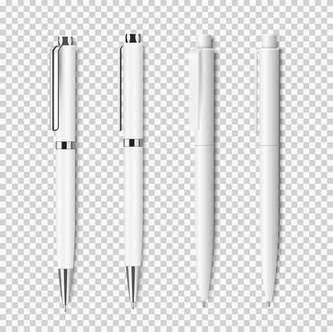 Set of white realistic pen on transparen... | Premium Vector #Freepik #vector #background #mockup #business #template Affiliate Background, Vector Elements, Identity Branding, Background Transparent, Personalised Pens, White Pen, Pen Design, Pottery Cups, Stationery Templates