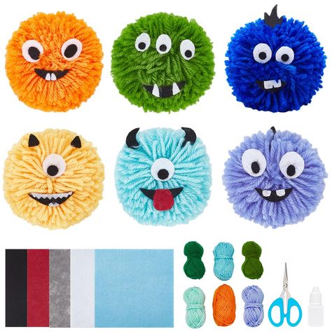 WEBEEDY 6 Sets Pom Pom Balls Monster Pompom DIY Arts and Crafts Kit with Colorful Yarn Nonwoven Felt for Halloween Christmas Costume School Projects Home Decorations : Amazon.co.uk: Home & Kitchen Pom Pom Balls, Diy Pom Poms, Tissue Pom Poms, Camp Crafts, Halloween Christmas Decorations, Pom Pom Crafts, Stars Craft, Christmas Costume, Fantasias Halloween