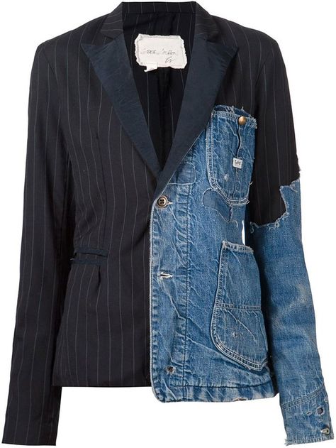 Blazer Trenchcoat Outfit, Detail Couture, Jeans Blazer, Greg Lauren, Denim Inspiration, Diy Vetement, Denim Ideas, Recycled Fashion, Blazer Designs