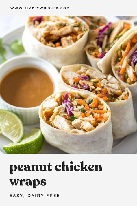 Peanut Chicken Wraps, Easy Peanut Chicken, Crunchy Coleslaw, Soft Flour Tortillas, Asian Chicken Wraps, Sandwich Wraps Recipes, Seasoned Chicken, Peanut Chicken, Lunch Recipe