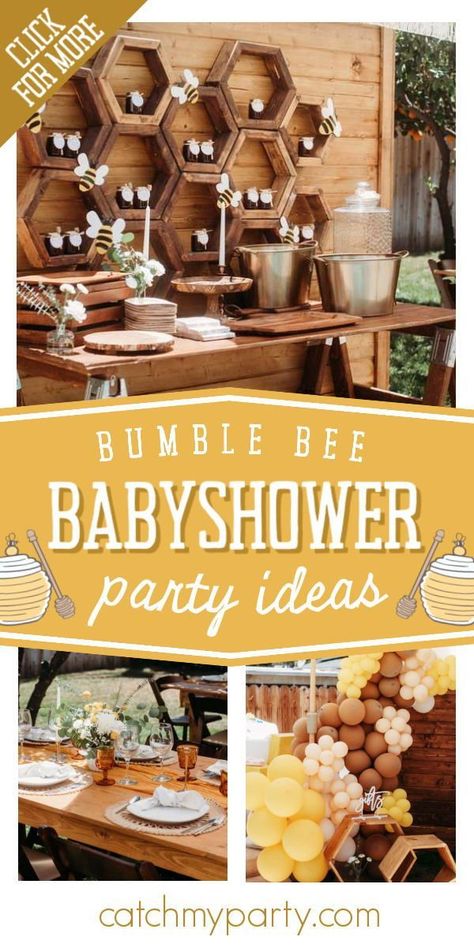 Honey Bee Table Decor, Honey Bee Baby Shower Ideas Boy, Bee Themed Baby Shower Ideas Food, Bee Themed Centerpieces, Bumblebee Baby Shower Ideas, Bee Shower Ideas, Bee Table Decorations, Sweet As Can Bee Baby Shower Ideas, Bee Party Food Ideas