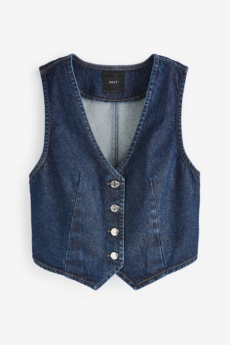 Denim Vest Pattern, Waistcoats For Women, Vest Jeans, Blue Waistcoat, Rochelle Humes, Denim Waistcoat, Eid Outfits, Denim Skirt Outfits, Vest Designs