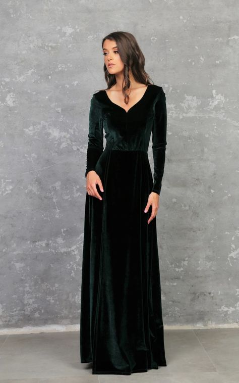 Dark Green Velvet Dress, Velvet Dress Long, Civil Wedding Dresses, Sweetheart Neckline Dress, Dark Green Dress, Green Velvet Dress, Dress Bridesmaid, Sleeve Maxi Dress, Long Sleeve Maxi