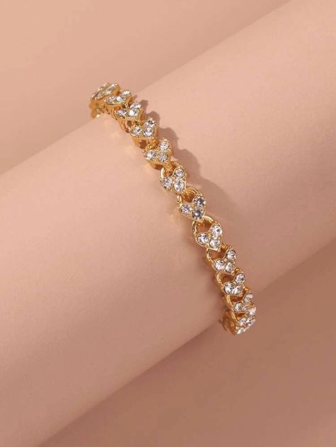 قلادات متدلية, Girly Bracelets, Gold Heart Bracelet, Bracelets Design, Elegant Bracelet, Rhinestone Heart, Fancy Jewelry, Yellow Gold Bracelet, Hand Jewelry