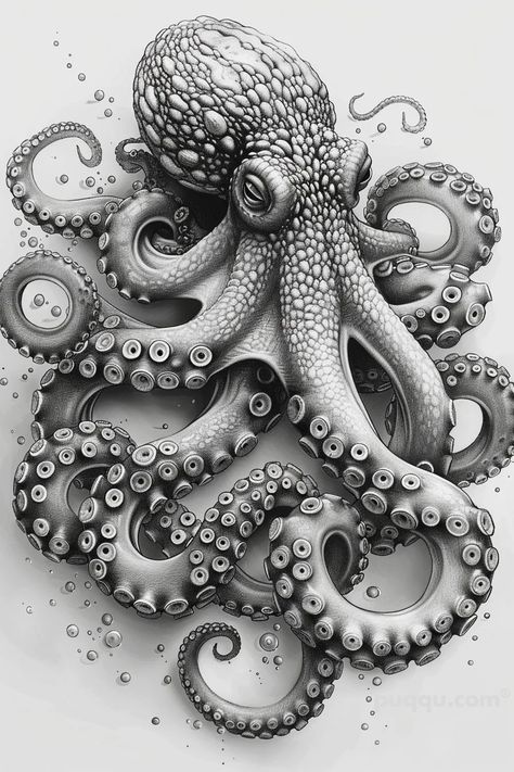 Marine Life Drawing for Art Enthusiasts - Puqqu Octopus Reference, Octopus Art Drawing, Marine Life Drawing, Octopus Photography, Ocean Creatures Art, Octopus Sketch, Marine Life Art, Octopus Drawing, Octopus Tattoo Design