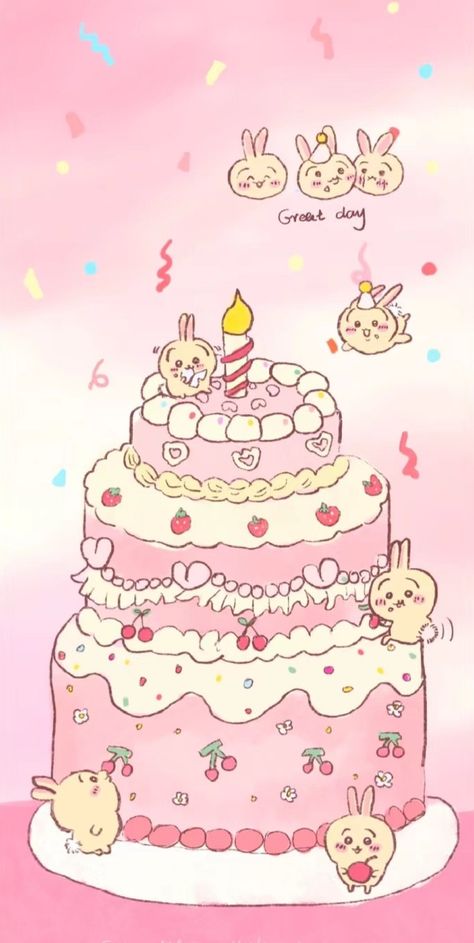 Chiikawa Birthday, Chibi Birthday, Phone Stuff, Cute Wallpaper, Cake Art, Phone Backgrounds, Digital Products, Cute Wallpapers, Color Schemes