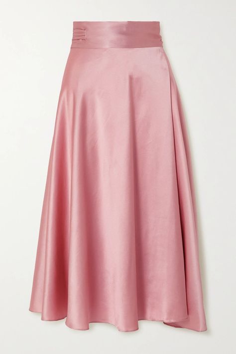 Pastel Pink Skirt, Pearl Cosplay, Assembly Ideas, Long Pink Skirt, Pink Silk Skirt, Pink Satin Skirt, Pastel Clothing, Satin Wrap Skirt, Pastel Pink Dress