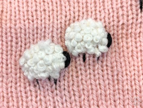 Sheep Embroidery Design, Sheep Embroidery French Knots, Sheep Pattern Knitting, Sheep And Stitch Knitting, Sheep Embroidery, Embroidered Sheep, Embroidered Baby Clothes, Yarn Embroidery, French Knot Embroidery