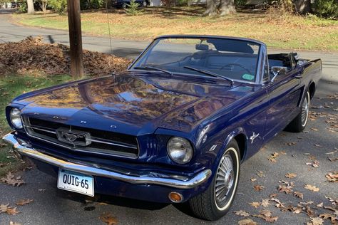 For Sale: 1965 Ford Mustang Convertible (dark blue, 260ci V8, 3-speed auto) Classic Blue Aesthetic, Blue Cars, Vintage Mustang Convertible, Blue Cars Aesthetic, 1967 Ford Mustang Convertible, Blue Convertible, Dark Blue Car Aesthetic, Blue Ford Mustang, Navy Car