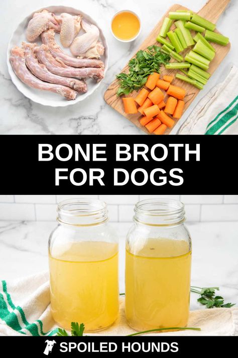 Homemade Bone Broth for Dogs made with chicken, turkey, and vegetables. Get the easy recipe and find out how to make the best bone broth for dogs in a Crockpot slow cooker, Instant Pot pressure cooker, or on the stove top in a soup pot or Dutch oven. This healthy DIY dog broth is so much better than store-bought. Dog Broth Recipe, Dog Broth, Bone Broth Instant Pot, Bone Broth For Dogs, Broth For Dogs, Chicken Bone Broth Recipe, Chicken Broth Recipes, Recipe Slow Cooker, Homemade Bone Broth