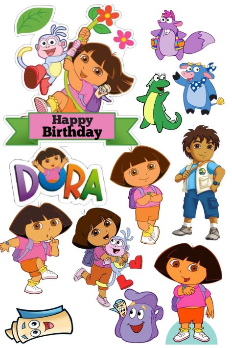 Dora The Explorer Cake Topper Printable, Dora Cake Topper Printable, Dora Bujji Cartoon Images, Dora Buji Images, Dora Cake Design, Dora Stickers, Dora Pics, Photo Print Cake, Dora Birthday Cake