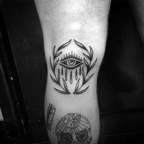 Guy With Crying Eye Laurel Wreath Tattoo Design On Knee Cap Crown Tattoo Design For Women, Tattoos Inspired By Books, Laurel Wreath Tattoo, Tattoo Design For Women, Tricep Tattoos, Wreath Tattoo, Neotraditional Tattoo, Crown Tattoo Design, Western Vibes