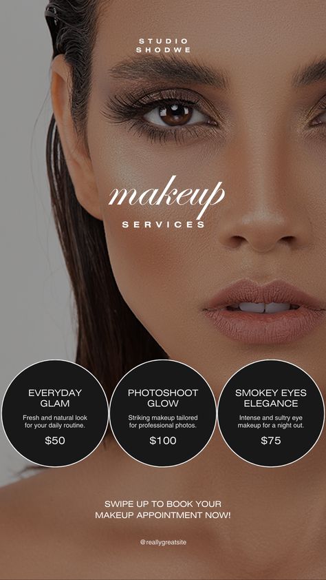 Use this template for your project. Follow me on Canva: https://www.canva.com/p/ok-templates/ #instagram #story #template #canva #beauty Makeup Artist Instagram Feed, Beauty Social Media Post, Makeup Artist Social Media, Makeup Price List, Artist Career, Makeup Template, Makeup Poster, Free Social Media Templates, Minimal Beauty